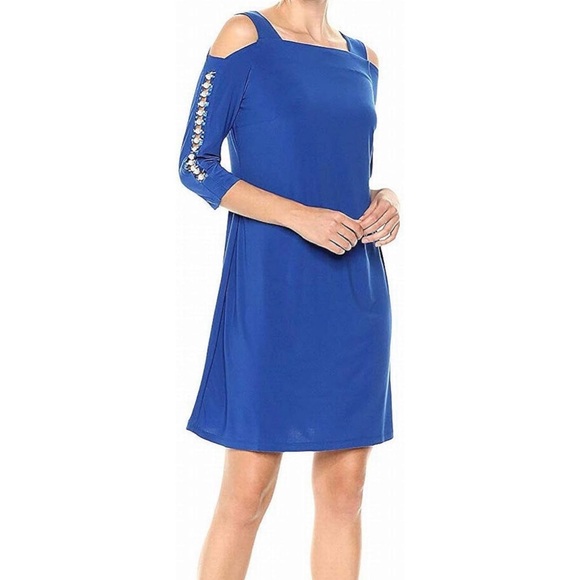 MSK Women's Cold Shoulder Cocktail‎ Dress with Pearl Sleeve Detail - Picture 1 of 12